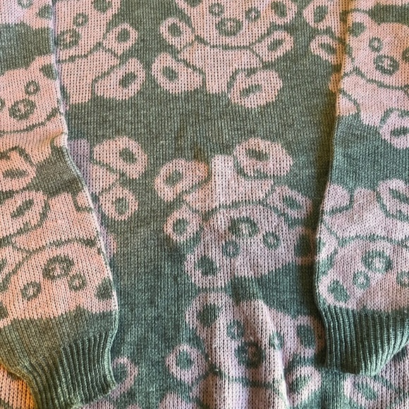 ARIELLE  Teddy Bear Sweater Pink And Grey Medium Vintage - Picture 2 of 6